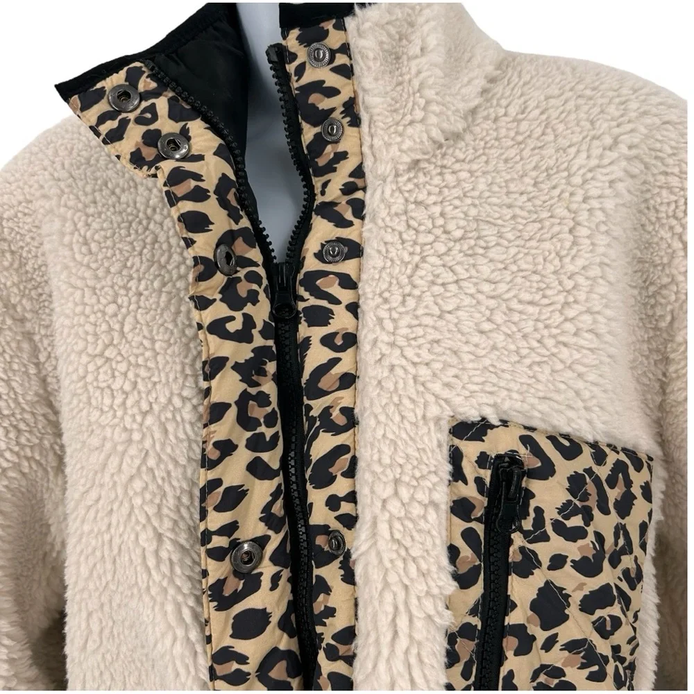 Rails Dean Fleece Teddy Jacket Size XS Ivory Leopard Mix - Picture 4 of 12
